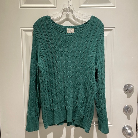 St. John’s Bay Dark Green Cable Knit Sweater Petite XXL Crewneck Business Casual - Picture 1 of 8